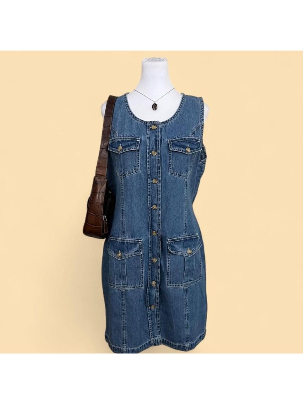 90s denim button front preppy western summer picnic jean dress